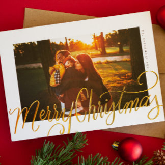 Carte De Vœux En Aluminium Pétrole d'or Joyeux script de Noël Lettrage photo