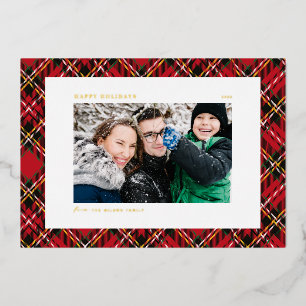 Carte De Vœux En Aluminium Photo à motif carreaux rouge festif Joyeuses Fêtes