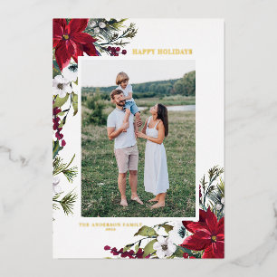 Carte De Vœux En Aluminium Photo botanique de poinsettia rouge Joyeuses Fêtes