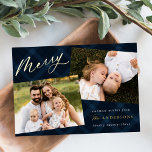 Carte De Vœux En Aluminium Photo brossée Marine Plaid 3<br><div class="desc">Elégant carte photo de vacances avec "Joyeux" dans un script de calligraphie de feuille d'or sur un arrière - plan peint de marine plaid. Personnalisez le devant en ajoutant deux de vos photos préférées, un message de bienvenue, un nom et une année. La carte de Noël en feuille d'or rustique...</div>