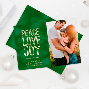 Carte De Vœux En Aluminium Photo Chic Paix Amour & Joie Verte