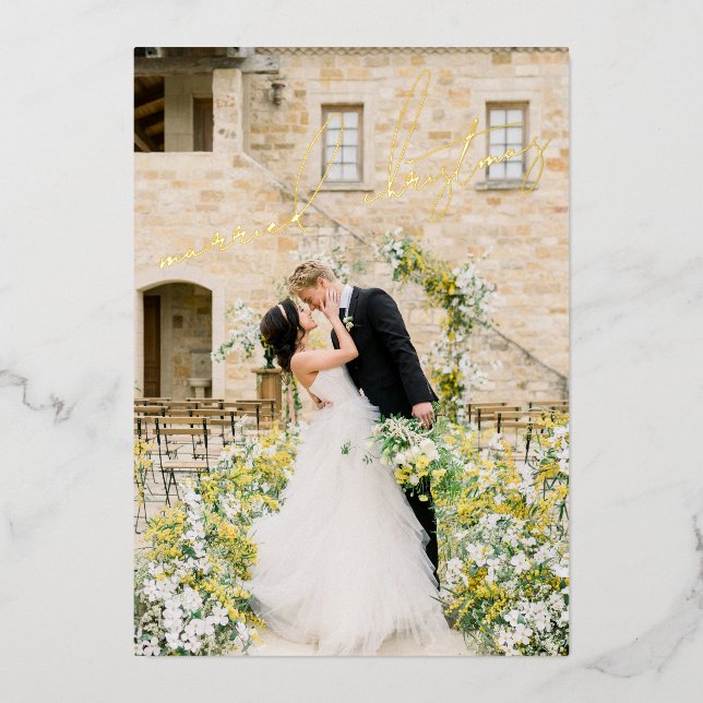 Carte De Vœux En Aluminium Photo Classique Élégant Noël Jeune Marié (Recto)