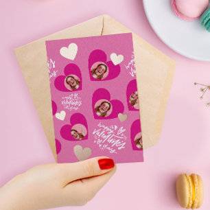 Carte De Vœux En Aluminium Photo Collage Saint Valentin Coeurs roses chauds