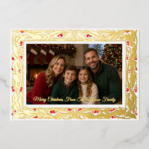 Carte De Vœux En Aluminium Photo de bordure de houx Noël