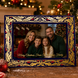 Carte De Vœux En Aluminium Photo de bordure de houx Noël