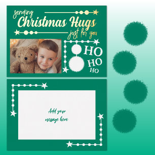 Carte De Vœux En Aluminium Photo de câlins de Noël verts blancs juste pour vo