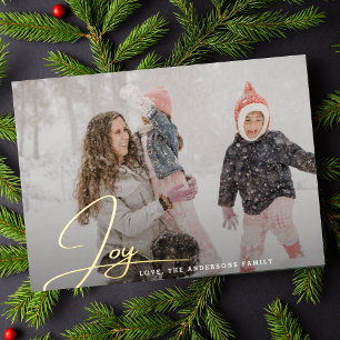 Carte De Vœux En Aluminium Photo de famille avec lettrage manuel JOIE de Noël