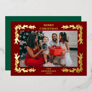 Carte De Vœux En Aluminium Photo de famille de Noël avec verdure minimaliste