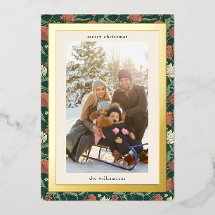 Carte De Vœux En Aluminium Photo de famille de Noël floral vert rustique vint