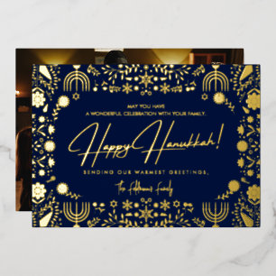 Carte De Vœux En Aluminium Photo de famille élégant floral Joyeux Hanukkah