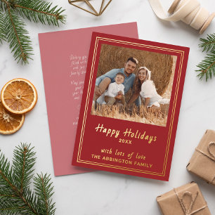 Carte De Vœux En Aluminium Photo de famille Elegant Red Gold Foil Joyeuses Fê