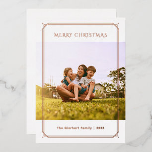 Carte De Vœux En Aluminium Photo de famille géométrique Noël Or Rose