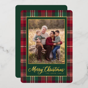 Carte De Vœux En Aluminium Photo de famille Joyeux Noël Tartan