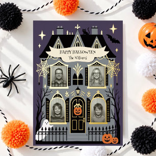 Carte De Vœux En Aluminium Photo de famille Maison hantée Halloween