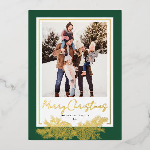 Carte De Vœux En Aluminium Photo de famille moderne élégant Noël vert or