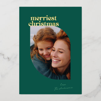 Carte De Vœux En Aluminium Photo de famille Noël vert sur vert Or Noël