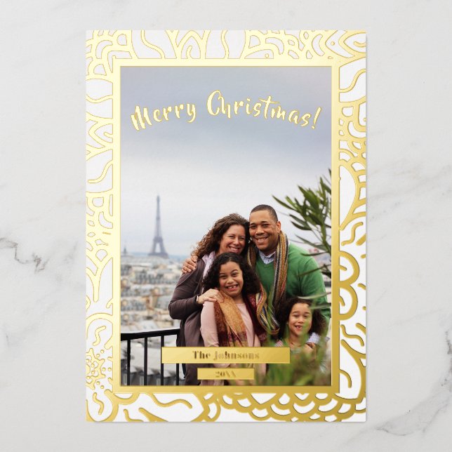 Carte De Vœux En Aluminium Photo de famille Nom Fête de Noël (Recto)