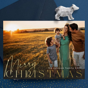 Carte De Vœux En Aluminium Photo de famille Photo de Noël la plus heureuse Or