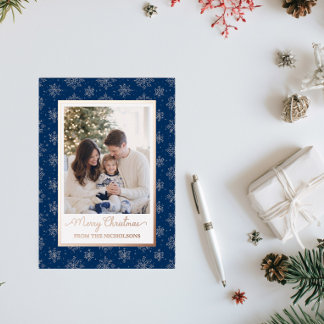Carte De Vœux En Aluminium Photo de famille Rose Gold Foil Noël