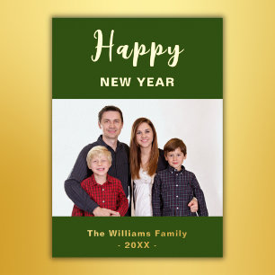 Carte De Vœux En Aluminium Photo de famille simple vert et or pour une bonne