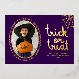 Carte De Vœux En Aluminium Photo de Halloween Trick Or Treat à cadre dessiné 