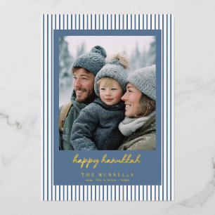 Carte De Vœux En Aluminium Photo de Hanukkah joyeuse bleu rayé