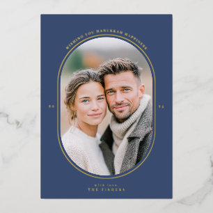 Carte De Vœux En Aluminium Photo de Hanukkah ovale élégant