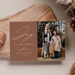 Carte De Vœux En Aluminium Photo de Joy to the World Mocha Moderne