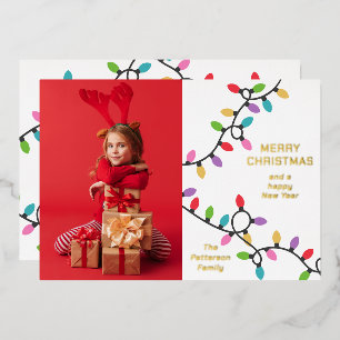 Carte De Vœux En Aluminium Photo de lumières festives de Noël moderne et amus