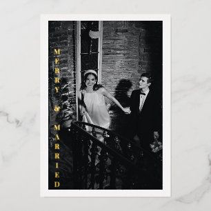Carte De Vœux En Aluminium Photo de mariage moderne et glamour doré