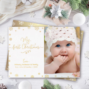 Carte De Vœux En Aluminium Photo de mon premier Noël bébé flocons de neige en