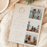 Carte De Vœux En Aluminium Photo de monogramme botanique vintage 3<br><div class="desc">c'est la période la plus merveilleuse de l'année !,  Carte de vacances à feuille d'aluminium à 3 photos avec monogramme botanique vintage et fond beige avec typographie élégante.</div>