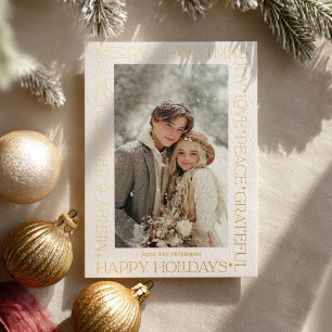 Carte De Vœux En Aluminium Photo de mots de Noël élégants et dorés modernes