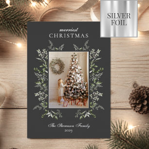 Carte De Vœux En Aluminium Photo de Noël à paillettes d'argent aquarelle la p