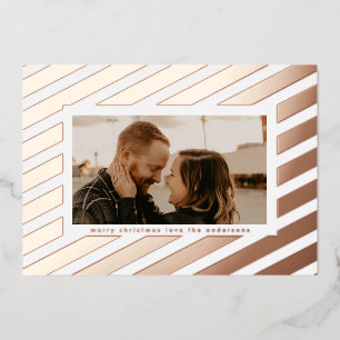 Carte De Vœux En Aluminium Photo de Noël à rayures en or rose gras