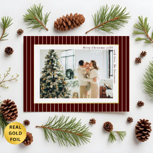 Carte De Vœux En Aluminium Photo de Noël à rayures fines Burgundy profond pou