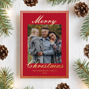 Carte De Vœux En Aluminium Photo de Noël aux Rayures Rouges Classiques et au