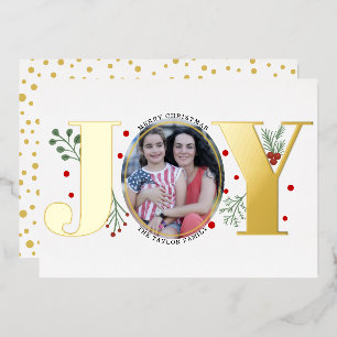 Carte De Vœux En Aluminium Photo de Noël avec feuille d'or Joy et baies