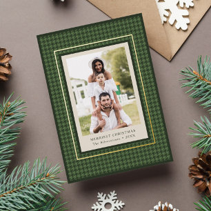 Carte De Vœux En Aluminium Photo de Noël avec motif vert classique et cosy