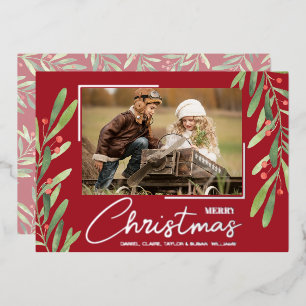 Carte De Vœux En Aluminium Photo de Noël avec verdure et baies
