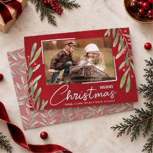 Carte De Vœux En Aluminium Photo de Noël avec verdure et baies