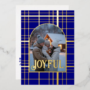 Carte De Vœux En Aluminium Photo de Noël bleu marine et or à carreaux