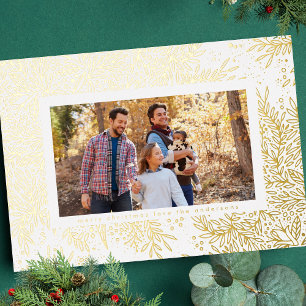 Carte De Vœux En Aluminium Photo de Noël Botanique NeigeFlake Or