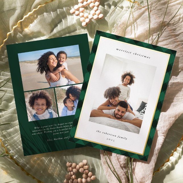 Carte De Vœux En Aluminium Photo de Noël de la frontière verte (Créateur téléchargé)