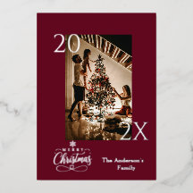 Photo de Noël élégant bordeaux profond et argent