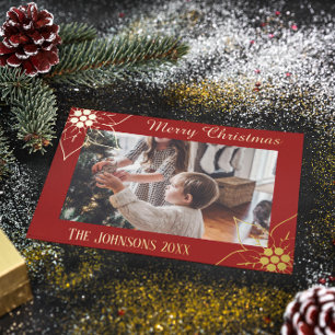 Carte De Vœux En Aluminium Photo de Noël élégant de Poinsettia rouge