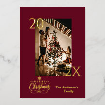 Photo de Noël élégant profond bordeaux et or