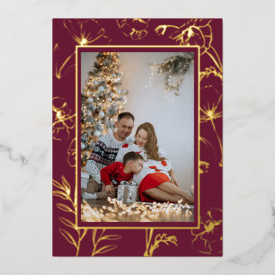 Carte De Vœux En Aluminium Photo de Noël en Bourgogne à feuille d'or