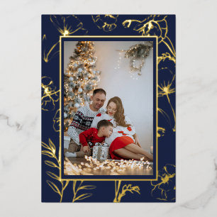 Carte De Vœux En Aluminium Photo de Noël en Navy Profond avec Feuille d'Or