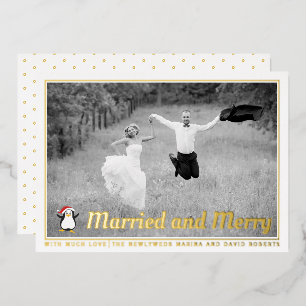 Carte De Vœux En Aluminium Photo de Noël en or « Mariés et joyeux » en gras
